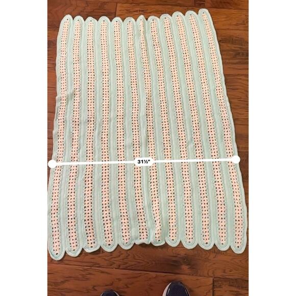 Hand Crafted Crochet Baby Receiving Crib Blanket Pastel 41” X 31.5” vintage - Picture 3 of 5